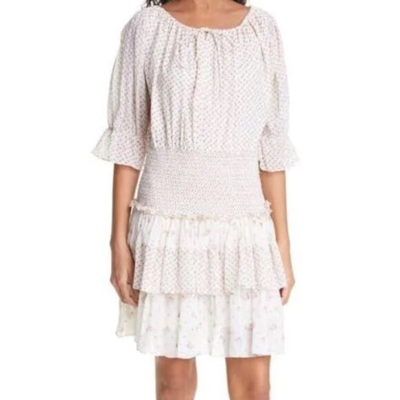 Bytimo bohemian mini floral cream ruffle dress Large - Picture 2 of 5